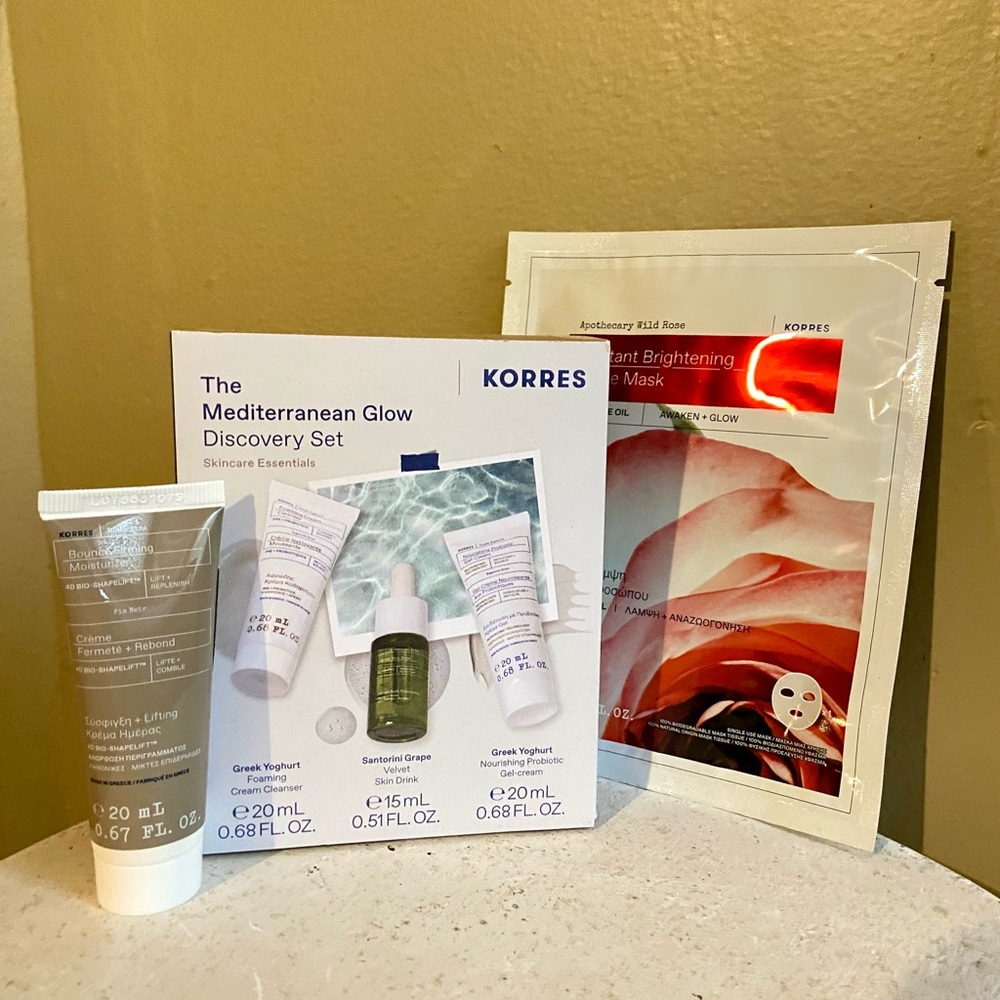 KORRES Mediterranean Glow Discovery Set Brightening Face Mask Moisturizer Bundle